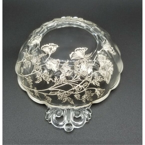 Sterling Silver Floral Overlay Glass Candy Dish Scalloped 2 Reticulated Handles - Picture 7 of 10